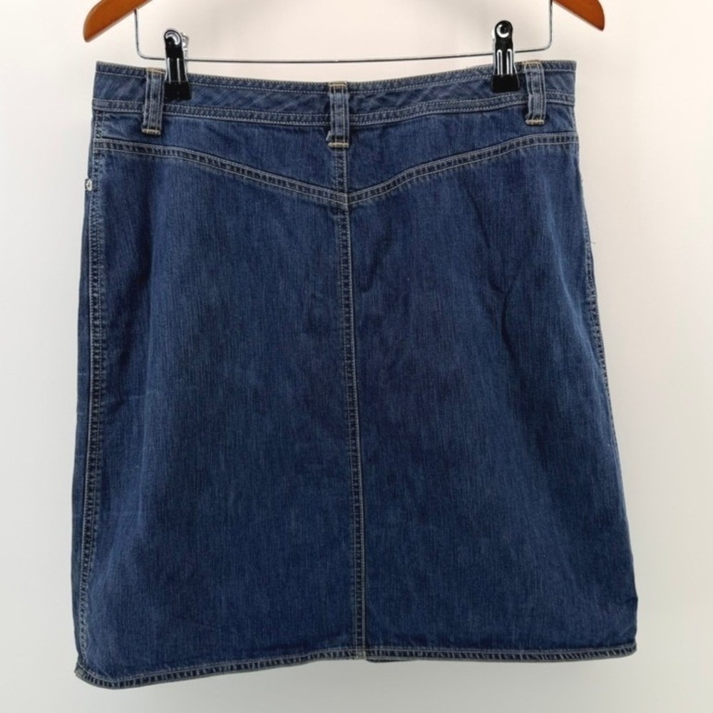 Lands End Womens Denim Mini Skirt Size 12‎ Blue Cotton Casual Medium Wash Slit - Picture 3 of 9
